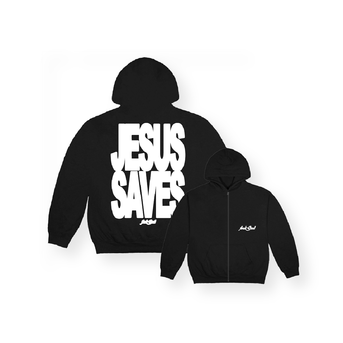 ZIP UP JESUS SAVES HOOD - BLACK